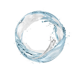 Wall Mural - Round shape made of water and milk splashes isolated on white background