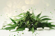 cannabis plant with capsules and molecular graphic overlay illustrates the scientific approach to medical cannabis