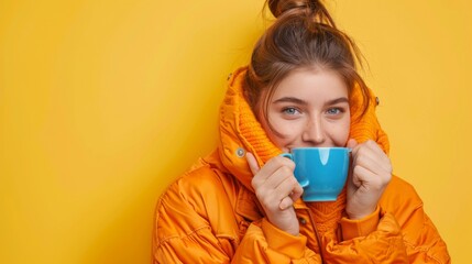 Wall Mural - Woman Enjoying a Warm Beverage