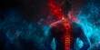 Man with back pain due to spinal disc disease on black background. Concept Spinal Disc Disease, Back Pain, Health Condition, Black Background, Man