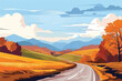 © Usama - Natural autumn landscape background vector design illustration. Road through Autumn landscape. Countryside landscape.