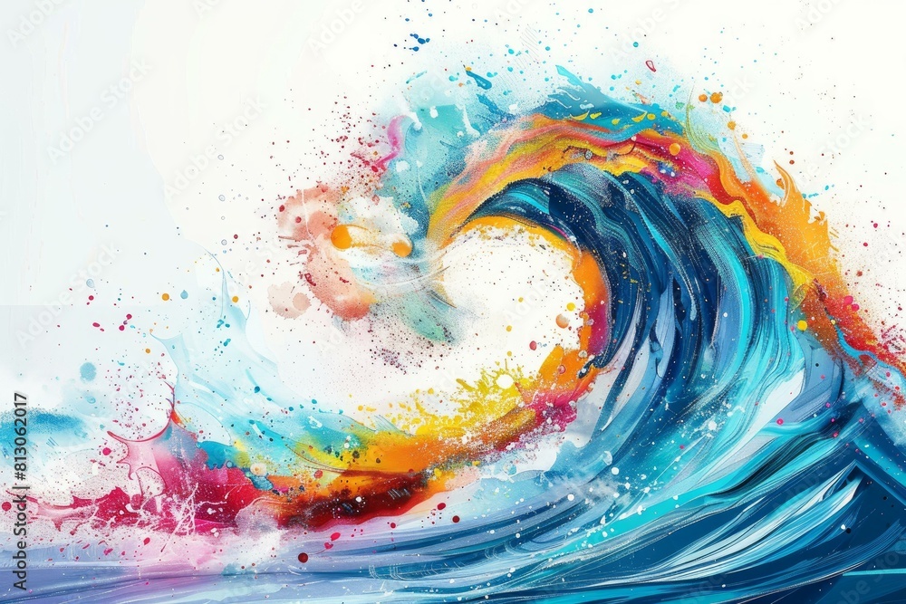 Vibrant and dynamic abstract colorful paint wave art splash on a bright ...