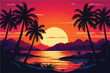 © Usama - Tropical beach with palm trees, sunrise and sunset sky. Beautiful Beach landscape with palm trees. Illustration background.