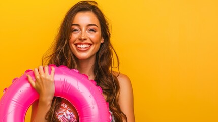 Canvas Print - Woman with Bright Pink Swimring