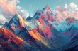 Surreal landscape with vibrant hues painting the mountain peaks at sunset