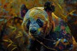 Surreal digital painting of a panda with vivid colors blending into a natural, abstract background