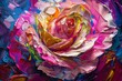 Exquisite handpainted vibrant rose impasto painting with textured multicolored floral design on canvas