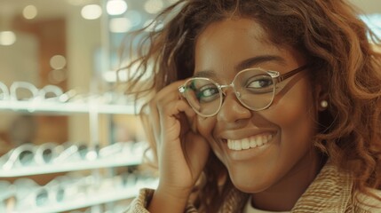 Sticker - Joyful Woman Trying on Glasses