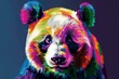 Vibrant digital painting of a panda with a modern pop art style on a dark background