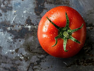 A vibrant red tomato, isolated against a white background, ripe and juicy, symbolizing freshness and health in vegetarian cuisine