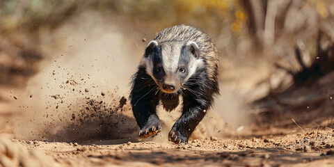 honey badger against the background of summer African nature