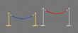 Luxurious Golden And Silver Stanchions Connected By Blue And Red Velvet Ropes. Isolated Realistic 3d Vector Metal Posts