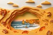 Paper cutout art of the Great Ocean Road during sunset, highlighting the warm colors against the dramatic coastline.