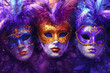 Fantasy comes alive with these masquerade masks in a blend of festive purples and oranges, set against a backdrop of carnival excitement. AI Generated