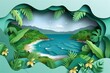 Detailed paper cutout of a cove in Manuel Antonio National Park - AI Generated