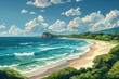 This AI Generated vector illustration presents the scenic Tamarindo Beach with clear blue waters