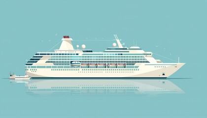 Wall Mural - modern cruise ship adorned with shiny details, navigating the tranquil waters, offering passengers an unforgettable ocean voyage