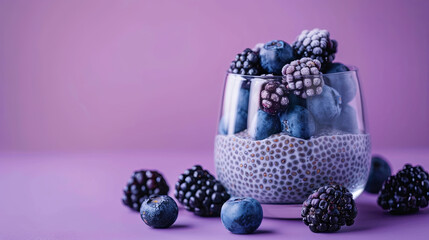 Wall Mural - Blackberry smoothie in glass on purple background
