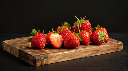 Wall Mural - Juicy strawberries on a wooden kitchen board