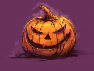 Wall Mural - A traditional Halloween pumpkin, adorned with a frightening face, evoking the essence of October festivities and horror