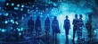 © MADGALLERY - business people silhouettes standing together, blue light, future technology