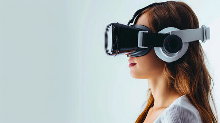 Woman wearing a virtual reality headset.