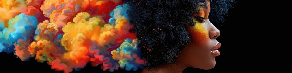 Wall Mural - A woman's head with a colorful cloud behind her