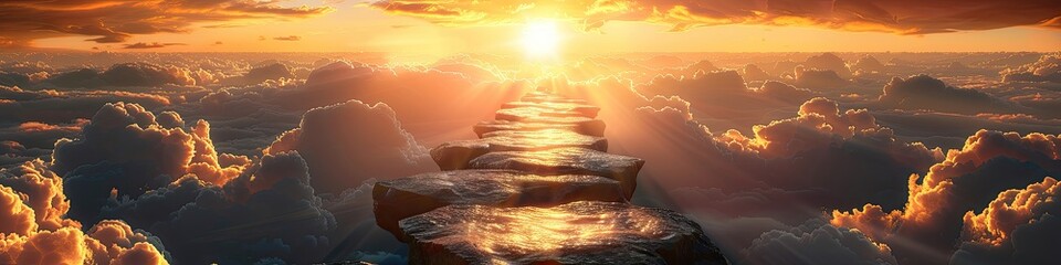 Wall Mural - A beautiful sunset with a path of light shining through the clouds