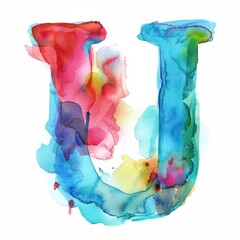 Wall Mural - letter U a watercolor painting on a white background