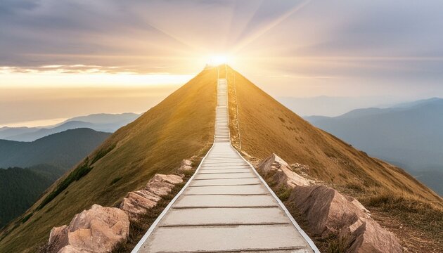 glowing path to the top of the mountain, business success strategy, development and growth