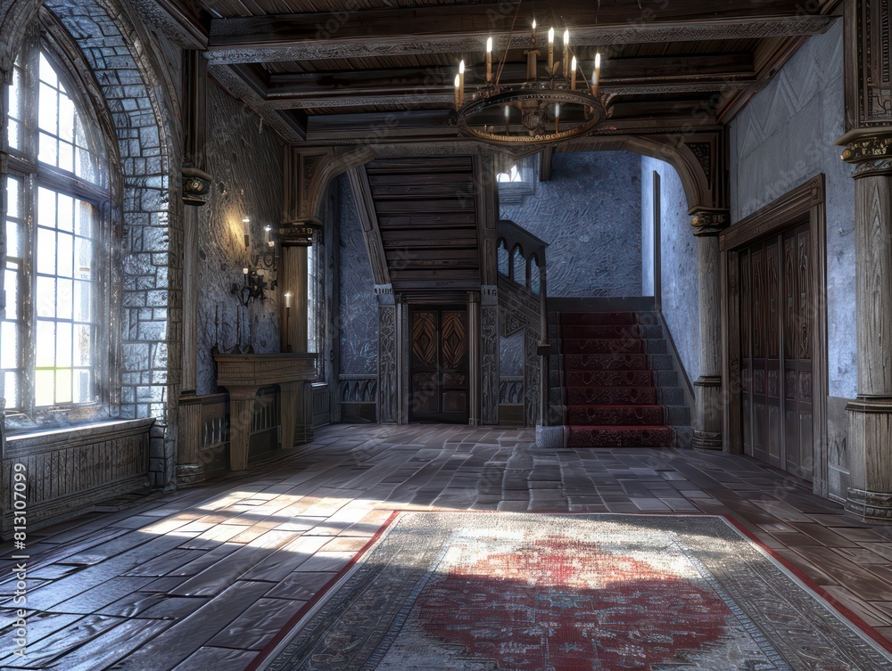 entrance hall inside a medieval castle Stock Illustration | Adobe Stock
