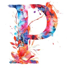 Wall Mural - letter P watercolor painting on a white background