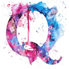 Wall Mural - Q letter watercolor painting on a white background