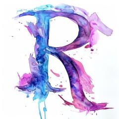 Wall Mural - R letter watercolor painting on a white background