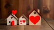 wooden house with red heart