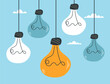 Light bulb lightbulb hang on rope idea abstract concept. Vector flat graphic design illustration