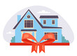House gift with tied bow special offer purchase concept. Vector design graphic illustration