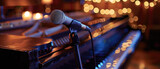 Generative AI. Professional Microphone with Computer and Musical Equipment Guitars, Recording Studio Setup Concept, Music Production Technology