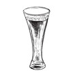 Glass for beer with foam. Black hand drawn sketch of glass. Vector illustration of glasses of water. Symbol glass flat style.