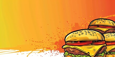 Wall Mural - A cheeseburger masterpiece, savory beef, gooey cheese, fresh lettuce, all nestled between two warm buns, a fast-food favorite