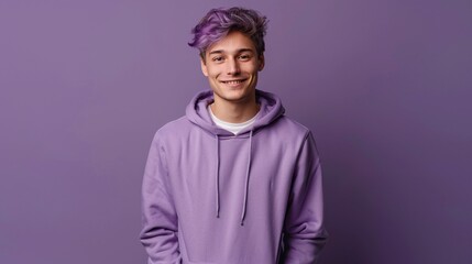 Wall Mural - Vibrant Youthful Vogue Photographer in Purple Hoodie