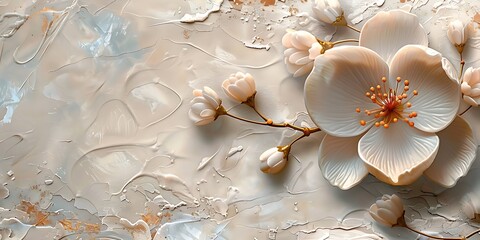 Wall Mural - Realistic 3D flowers painting art work background. digital flowers oil painting style illustration.