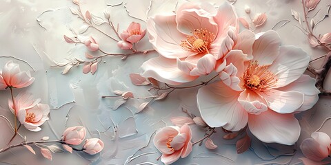 Wall Mural - Realistic 3D flowers painting art work background. digital flowers oil painting style illustration.