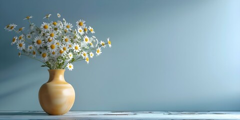 Wall Mural - Wildflowers in vase against blue wall with copy space interior design. Concept Wildflowers, Vase Décor, Blue Wall Background, Interior Design, Copy Space