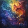 Vibrant Cosmic Art: Stunning Space Nebula Illustration with Swirling Clouds and Star-Studded Background