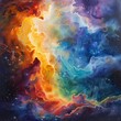 Vibrant Cosmic Art: Striking Space Nebula with Multiple Colors, Abstract Forms, and a Dynamic Background.