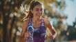 Empowered Athlete: Female Runner with Bottle in Action Shot
