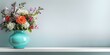 © Anastasiia - Colorful flower vase on floating shelf against blank wall with copy space. Concept Home decor, Interior design, Colorful accents, Blank wall, Copy space