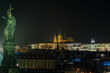 Amazing, scenic view to Lesser Town (Mala Strana), Prague Castle and Charles Bridge from the other side of Vltava river, illuminated by the city lights. Czech Republic