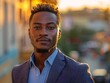 Portrait of a Stylish Young Black Man at Sunset in Urban Setting

